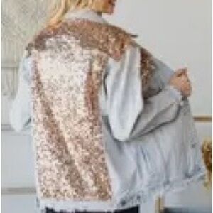 Sequin Denim Jacket- Rose Gold
